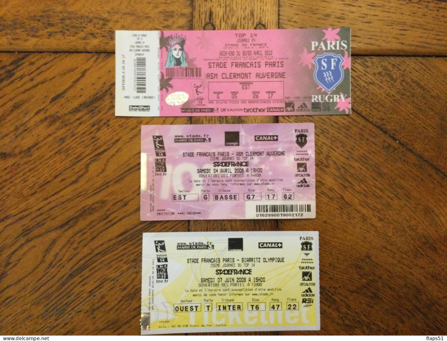 Vends 3 Billets Du Stade Français  2008, 2009 Et 2010 Avec Le Journal Du Match Contre Biarritz - Rugby