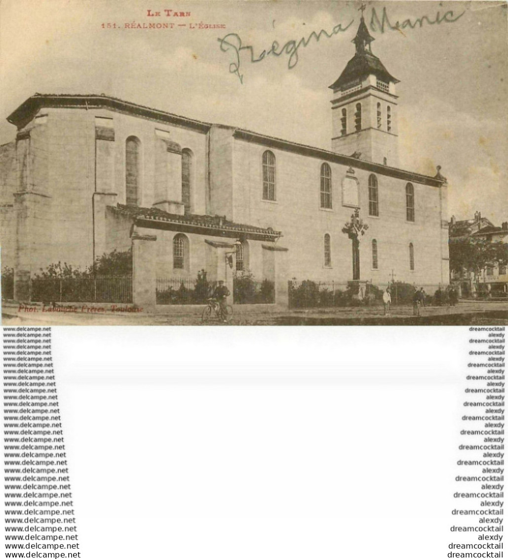 81 REALMONT. Le Facteur à Véo Devant L'Eglise 1935 - Realmont