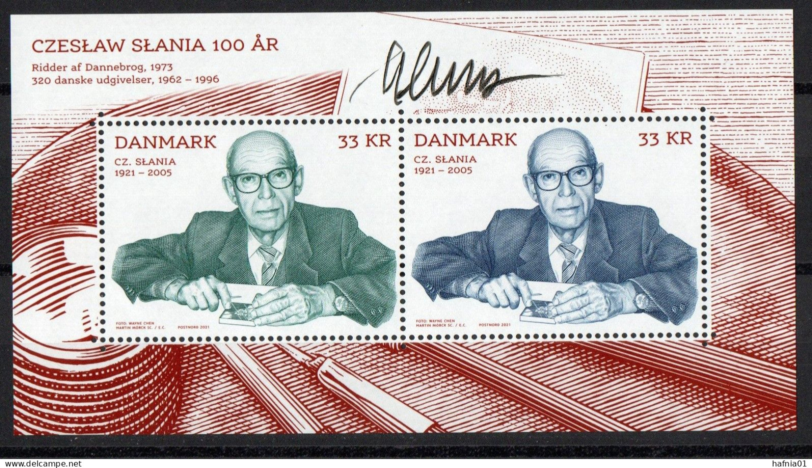 Martin Mörck. Denmark 2021. 100 Anniv Czeslaw Slania. Souvenir Sheet MNH. Signed. - Blokken & Velletjes