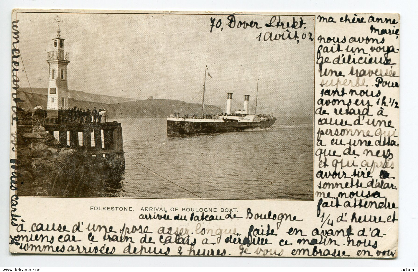 ANGLETERRE FOLKESTONE Arrival Of Boulogne Boat écrite  Timbrée 1902       D01 2019 - Folkestone