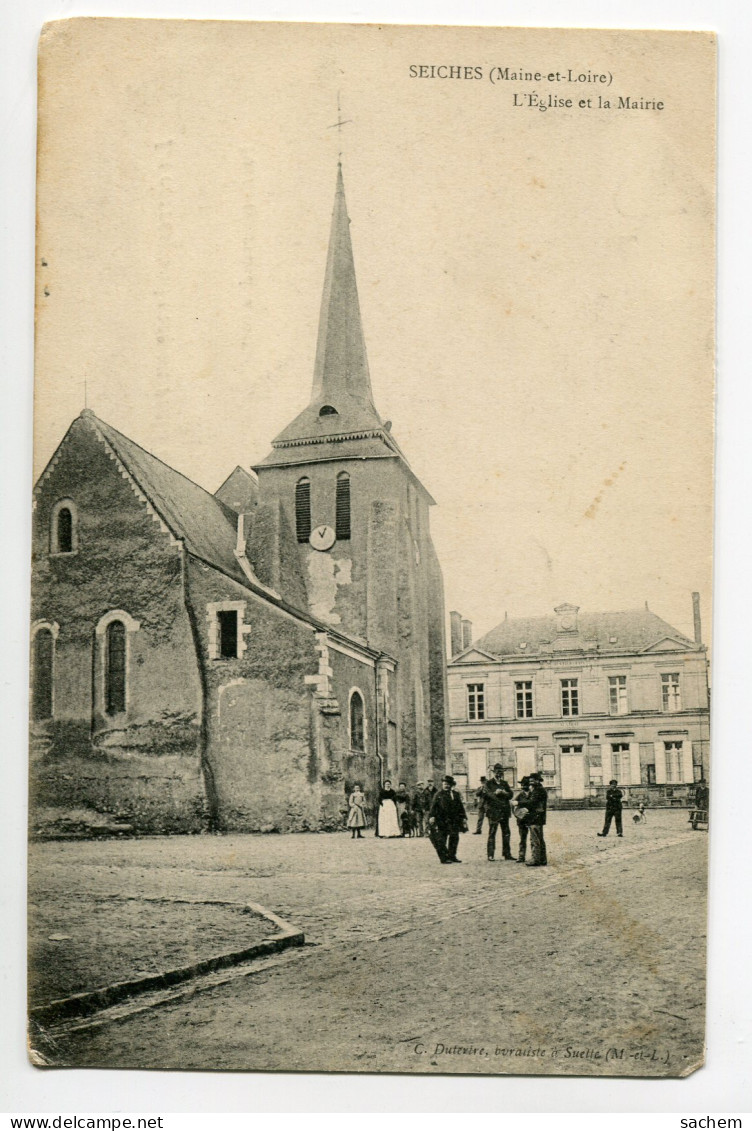 49 SEICHES Sur LE LOIR Villageois Place Eglise Et Mairie  écrite Etimbrée  1906  D01 2019  - Seiches Sur Le Loir