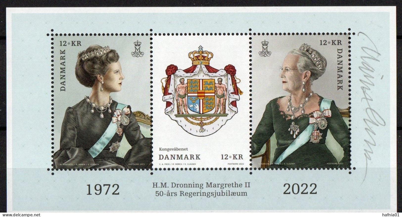 Martin Mörck. Denmark 2022. Queen Margrethe II 50 Years Government Anniversary. Souvenir Sheet MNH. Signed. - Blocks & Sheetlets