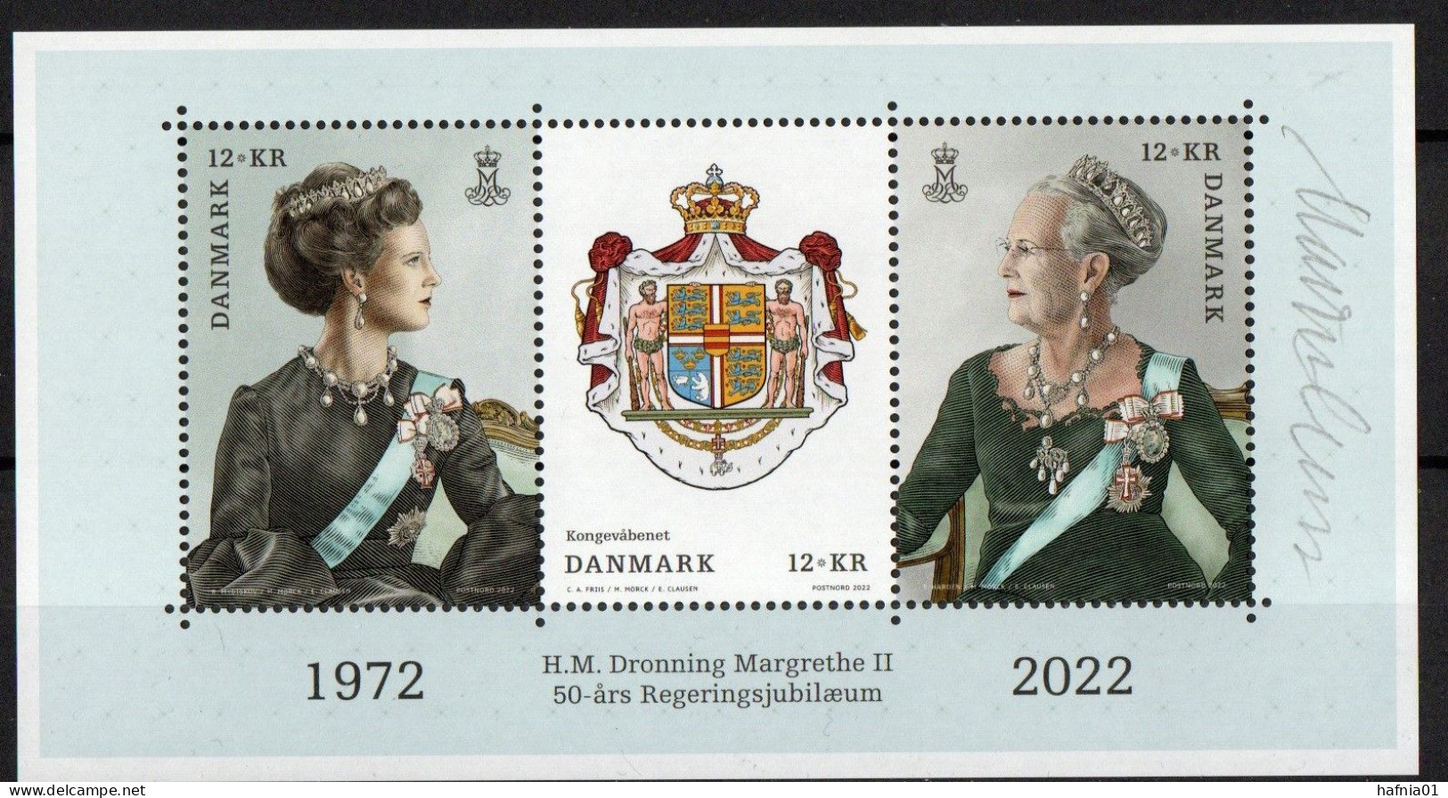Martin Mörck. Denmark 2022. Queen Margrethe II 50 Years Government Anniversary. Souvenir Sheet MNH. Signed. - Blocs-feuillets