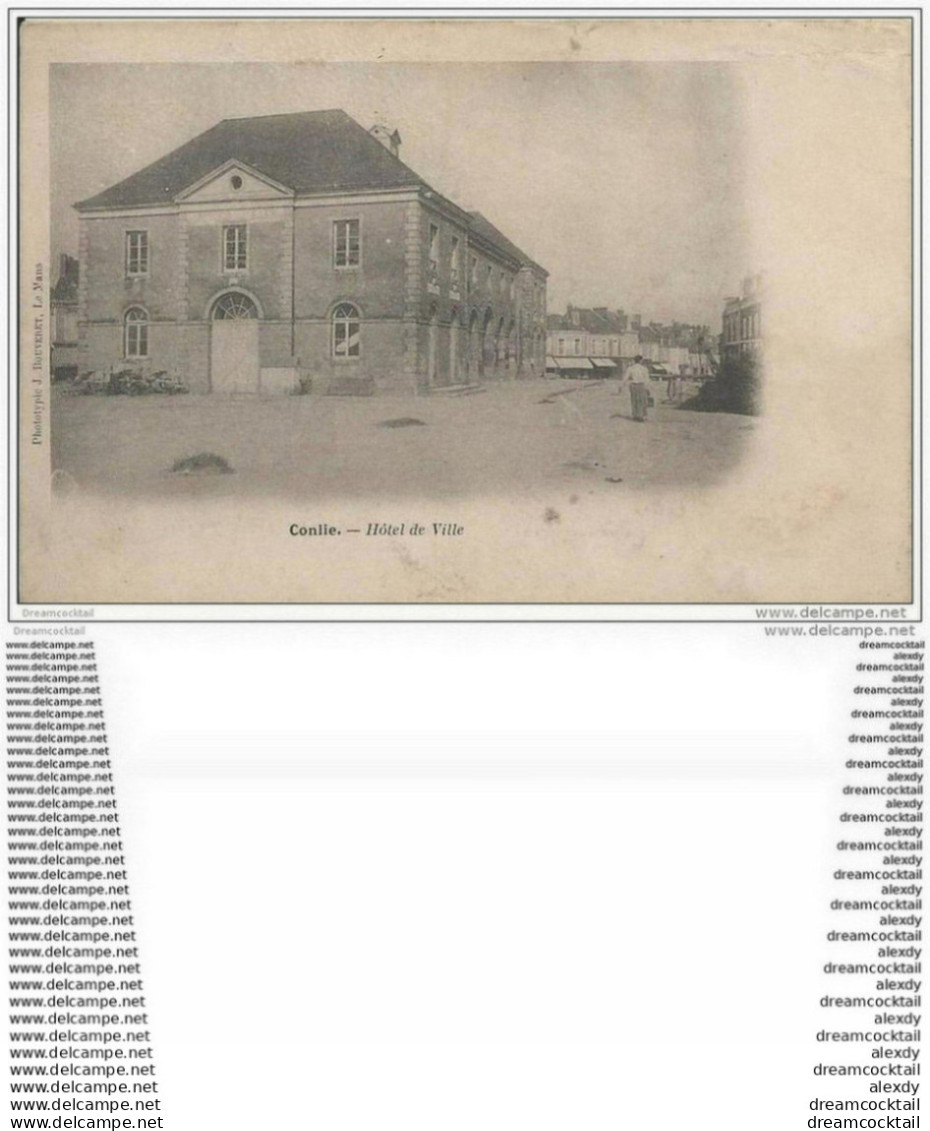 72 CONLIE. Hôtel De Ville Vers 1900. Carte Entièrement Déliassée... - Conlie