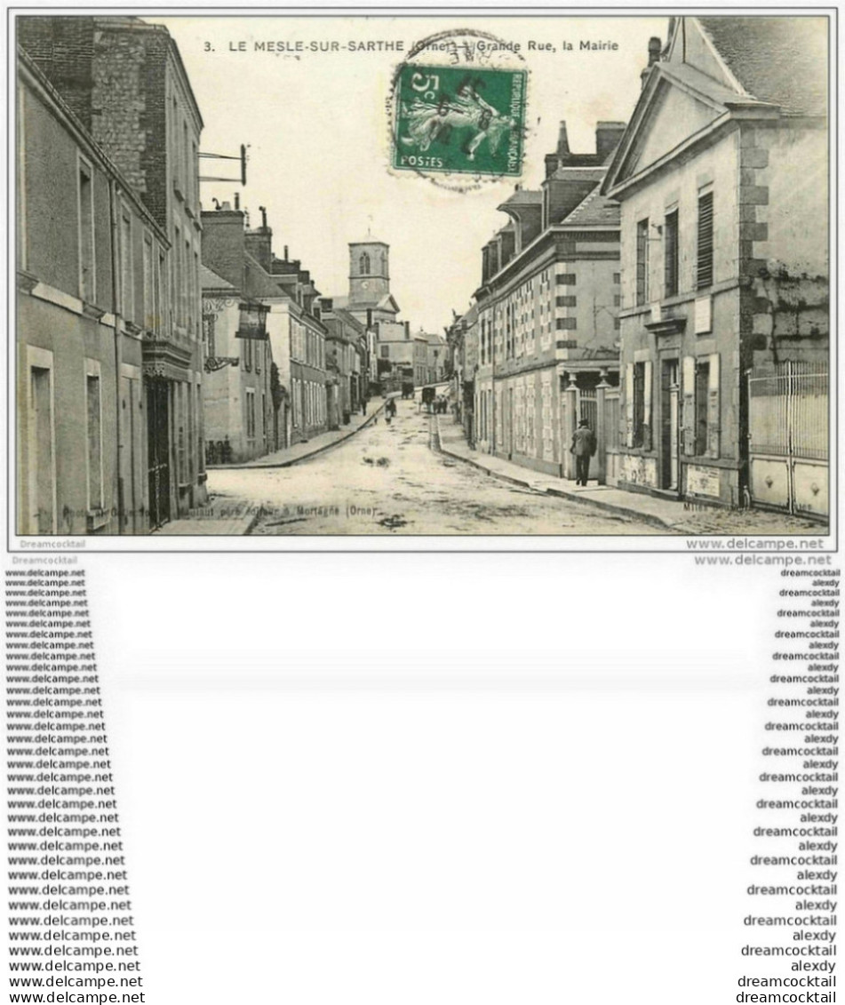 61 LE MESLE-SUR-SARTHE. Grande Rue La Mairie 1907 Boucherie - Le Mêle-sur-Sarthe