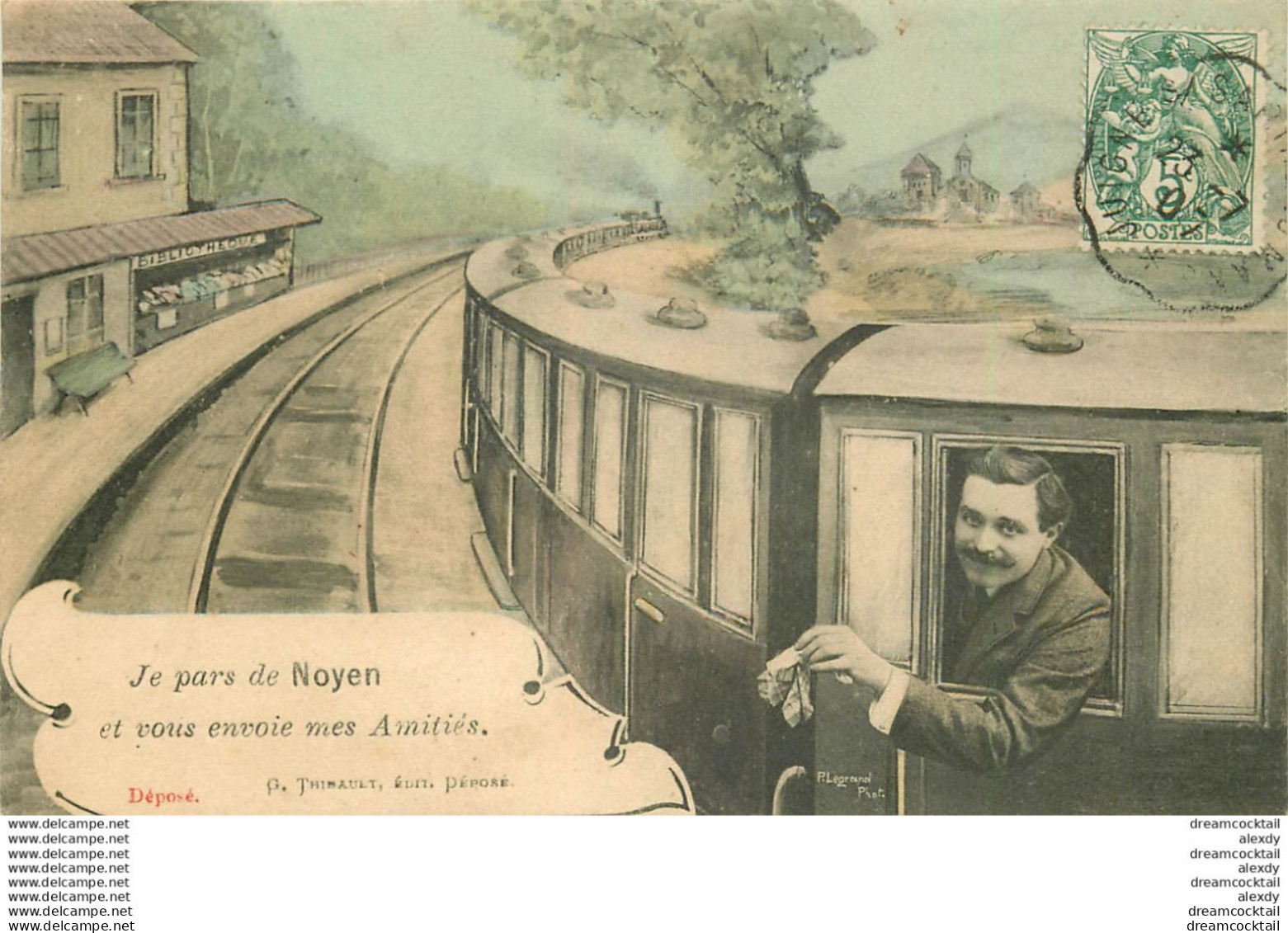 (XX) Carte Montage Gare Train Locomotive Voyageuse Voyageur. J'arrive Ou Pars NOYEN 72 En 1907 - Vibraye