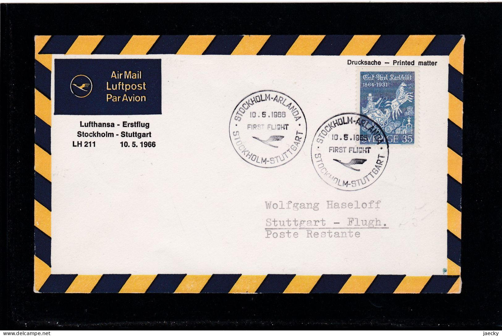 Lufthansa-Erstflug Stockholm - Stuttgart, 10.5.1966 - Cartas & Documentos