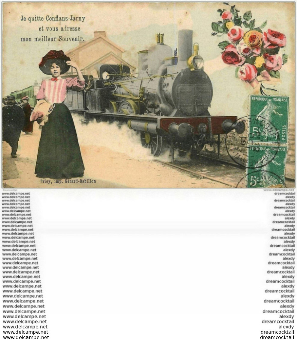 54 CONFLANS JARNY. Carte Montage Avec Locomotive à Vapeur En Gare 1909 - Jarny
