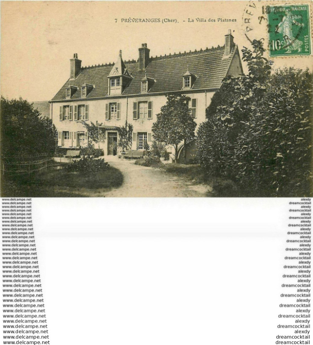 WW 2 CPA 18 PREVERANGES. Pharmacie Sur Grande Rue 1922 Et La Villa Des Platanes - Préveranges