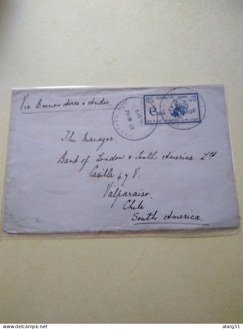Ireland To Chile 1938.rare Destine.yv 74.valuable Conmem.father Mathew.from Dundalk.quality.reg Post Conmems. - Lettres & Documents