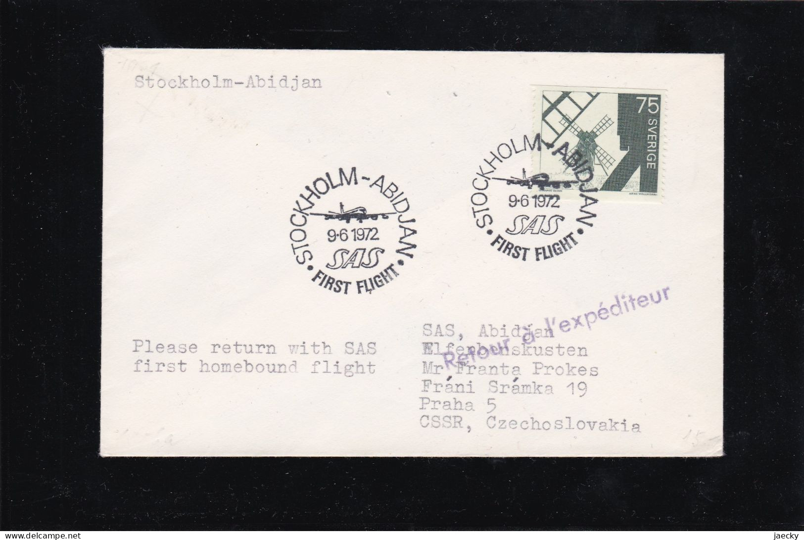 SAS-Erstflug Stockholm - Abidjan (Elfenbeinküste), 9.6.1972 - Storia Postale