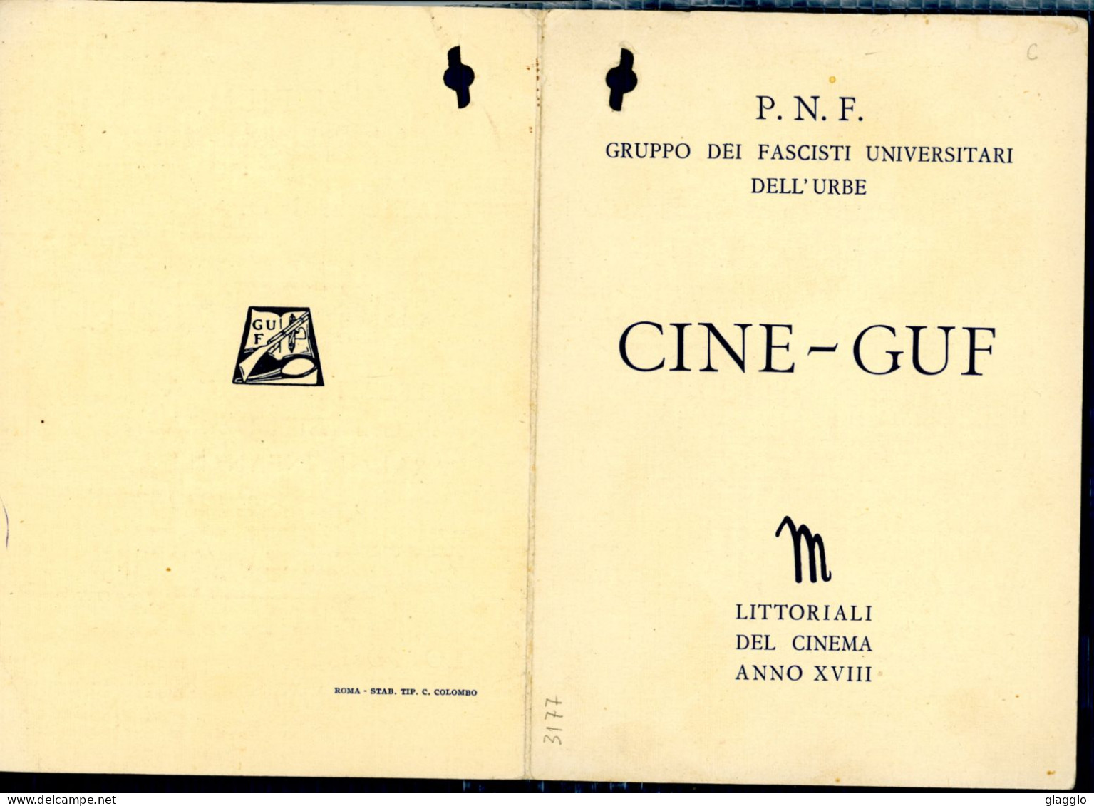 °°° Invito - N. 3177 Cine - Guf Littoriali Del Cinema Anno Xviii   °°° - Autres Formats