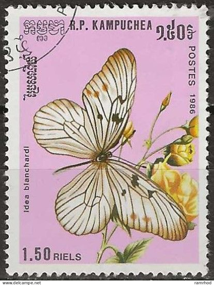 KAMPUCHEA 1986 Butterflies - 1r.50 - Idea Blanchardi FU - Kampuchea