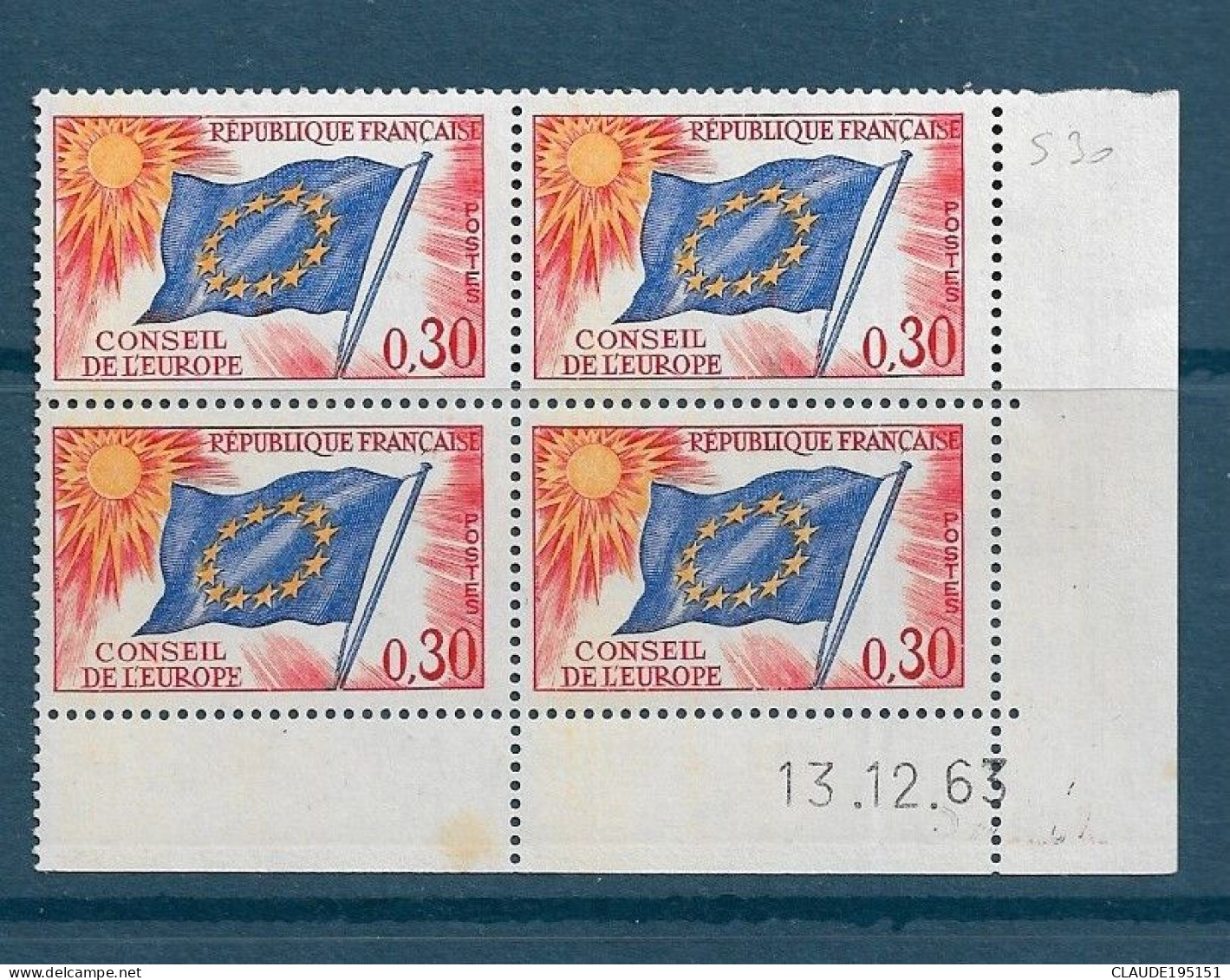 FRANCE 1963 SERVICE  N°30**  GOMME D'ORIGINE SANS CHARNIÈRE COINS DATES 13.12.63  TTB      2 SCANS - 1960-1969