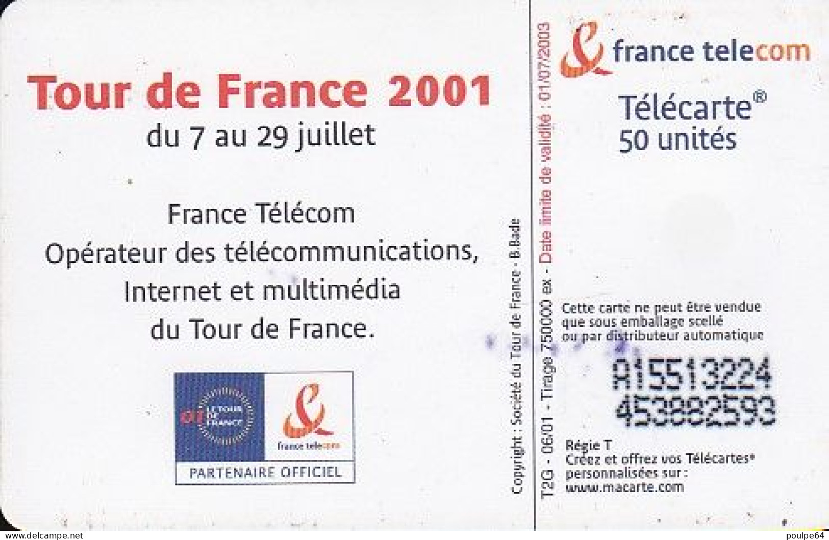 F1142A  06/2001 - TOUR DE FRANCE 2001 " Route " - 50 SO6 - 2001