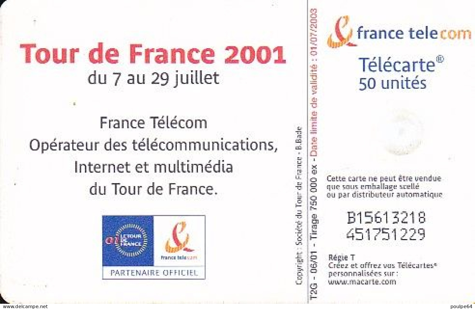F1143  06/2001 - TOUR DE FRANCE 2001 " Mairie " - 50 GEM2 - 2001