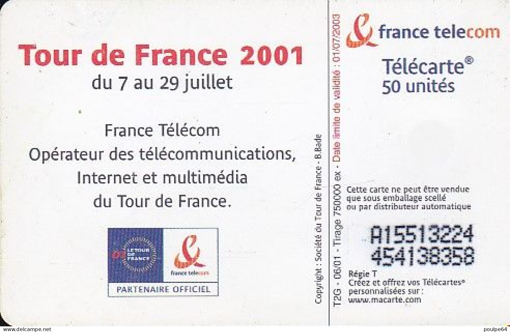 F1143A  06/2001 - TOUR DE FRANCE 2001 " Mairie " - 50 SO6 - 2001