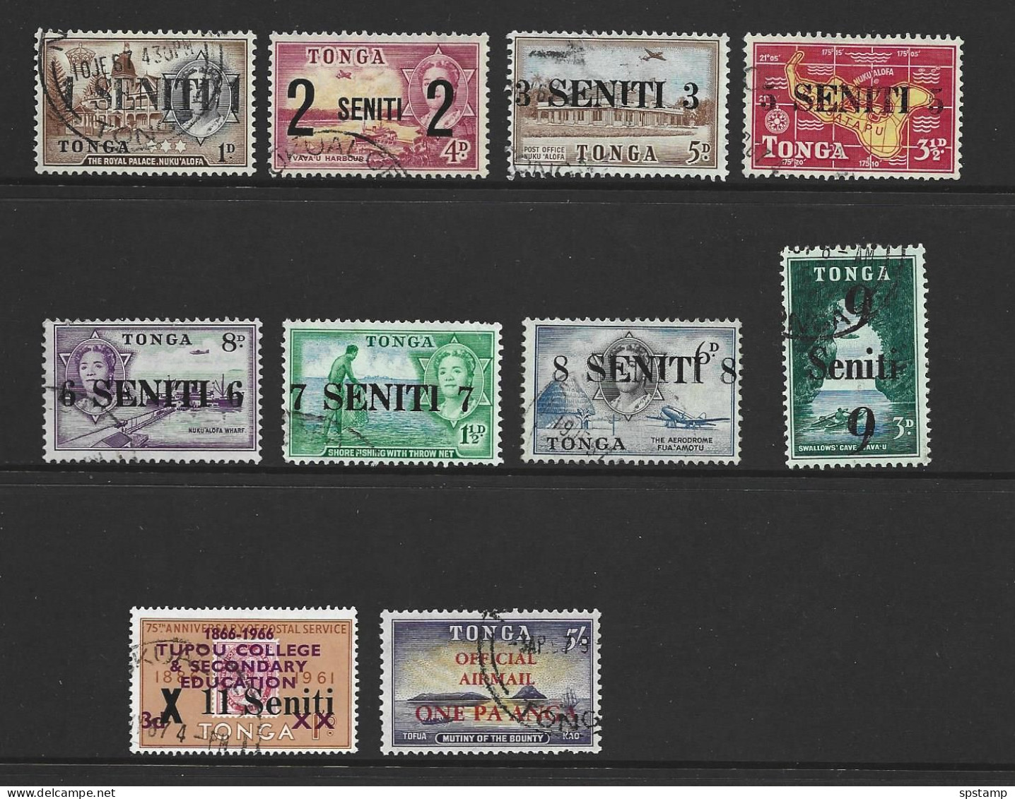 Tonga 1967 New Currency Surcharge Part Set Of 10 To $1 FU - Tonga (...-1970)