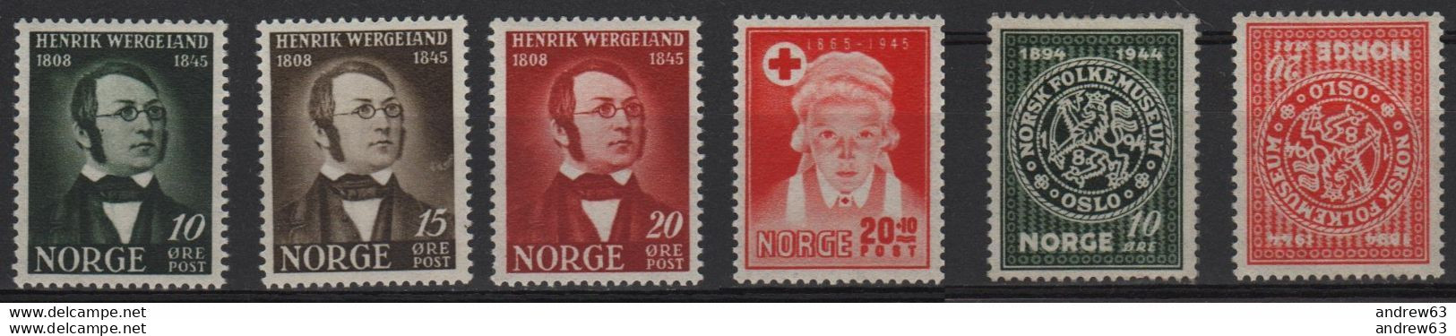 NORVEGIA - Norge - Norwegen - Norway - 1945 - Henrik Wergeland + Red Cross - Folk Museum - Yvert 273-277 - New - MLH - Neufs