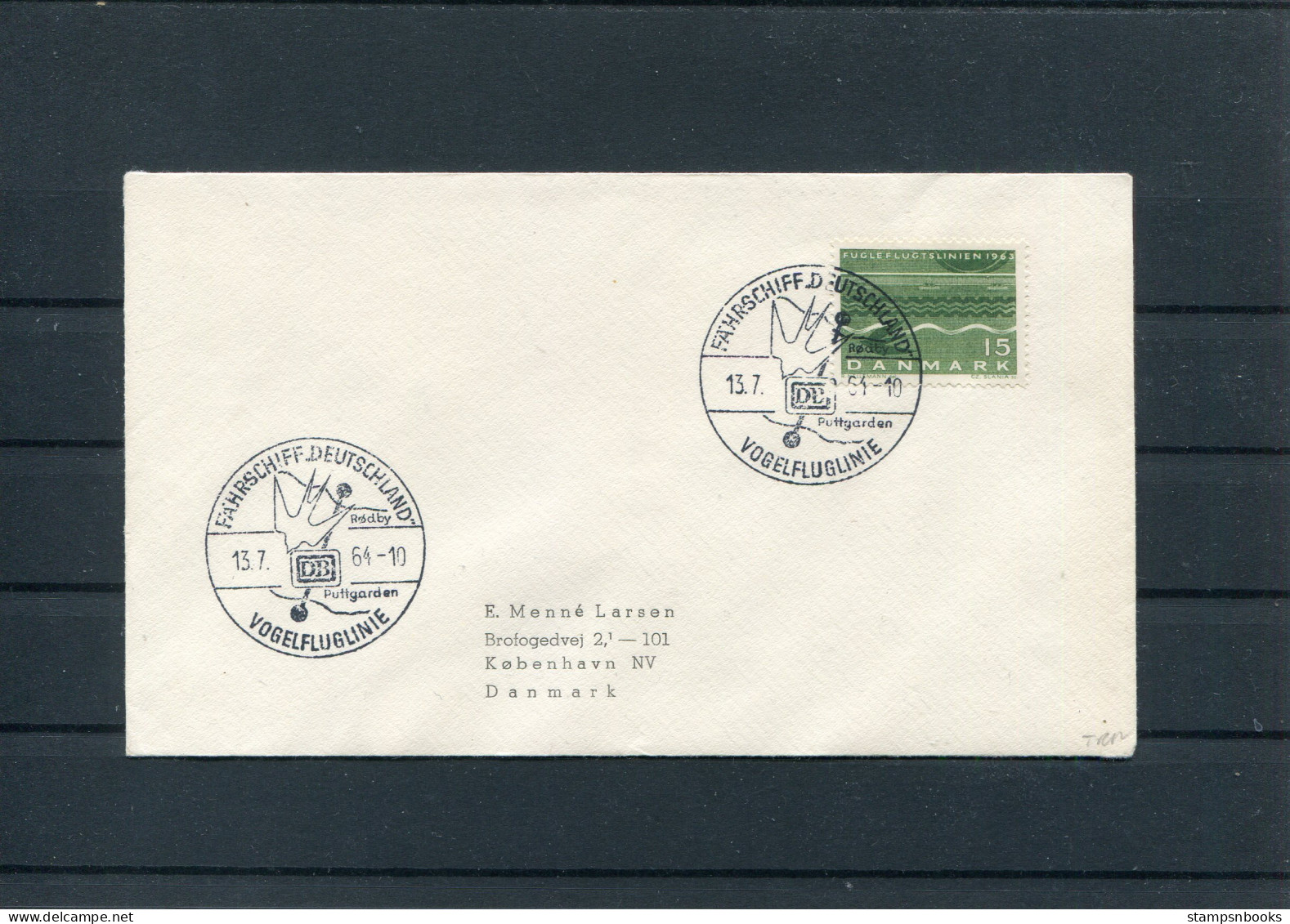 1964 Denmark Rodby - Puttgarden VOGELFLUGLINIE Fahrschiff "DEUTSCHLAND" Ship Cover. Slania - Brieven En Documenten