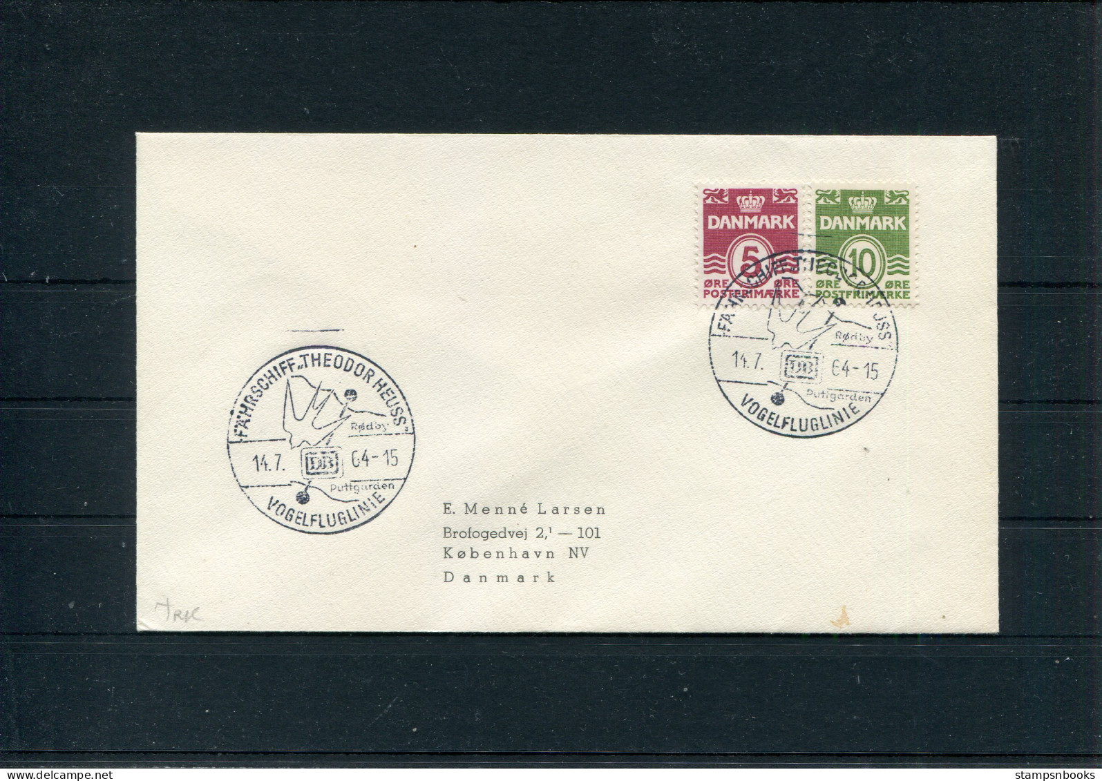 1964 Denmark Rodby - Puttgarden VOGELFLUGLINIE Fahrschiff "THEODOR HEUSS" Ship Cover - Brieven En Documenten