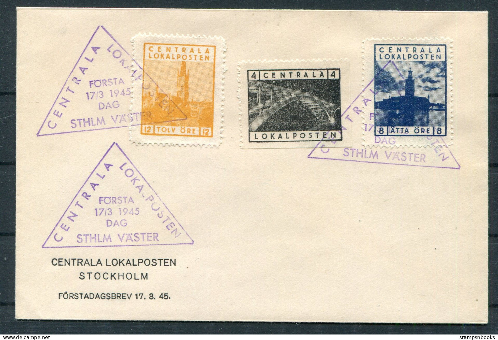 1945 Sweden Stockholm Centrala Lokalposten First Day Cover, Local Post FDC - Local Post Stamps