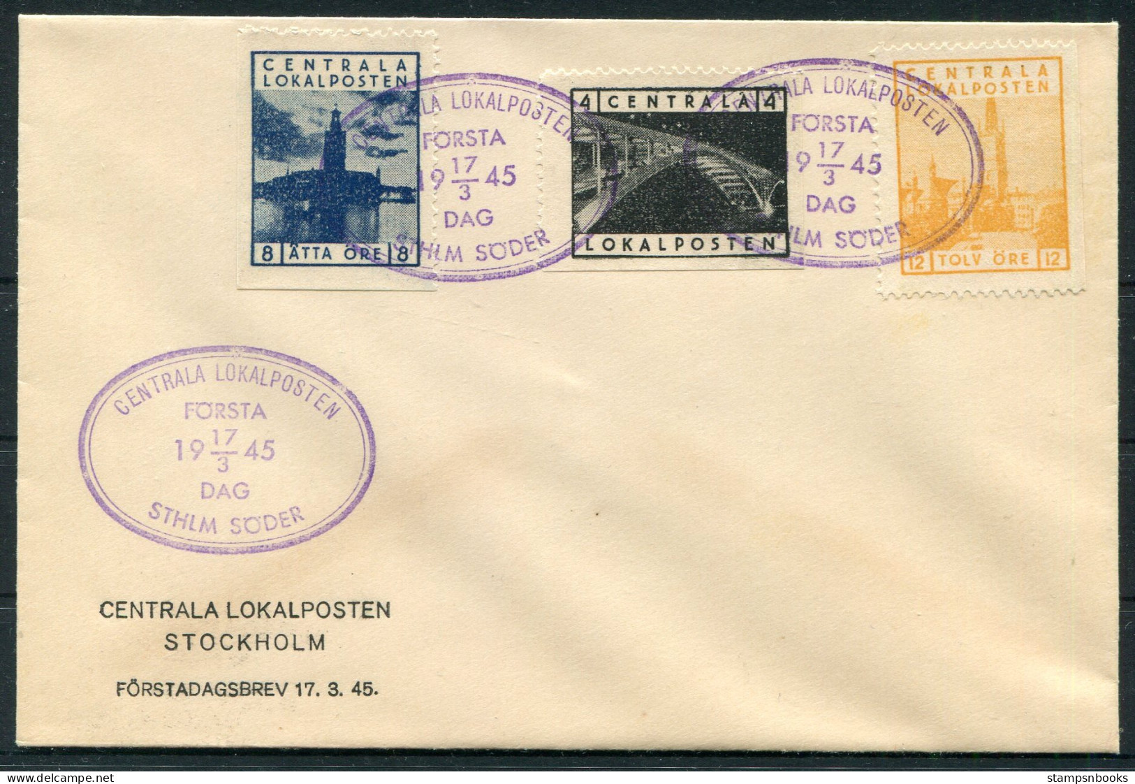 1945 Sweden Stockholm Centrala Lokalposten First Day Cover, Local Post FDC - Local Post Stamps