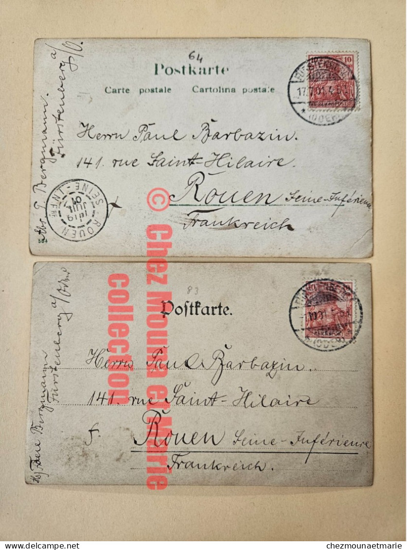 1907 LOT DE 2 CARTES PHOTOS DE BERGMANN POUR BARBAZIN ROUEN - Fürstenberg