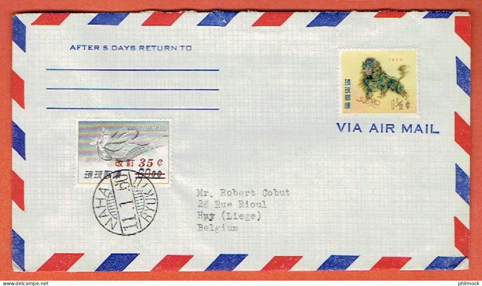 6P - Lettre RYUKYU Islands - Naha Okinawa - Timbres S6 - PA18 Le 11-1-1960 Vers Huy-Liège-Belgique - Brieven En Documenten