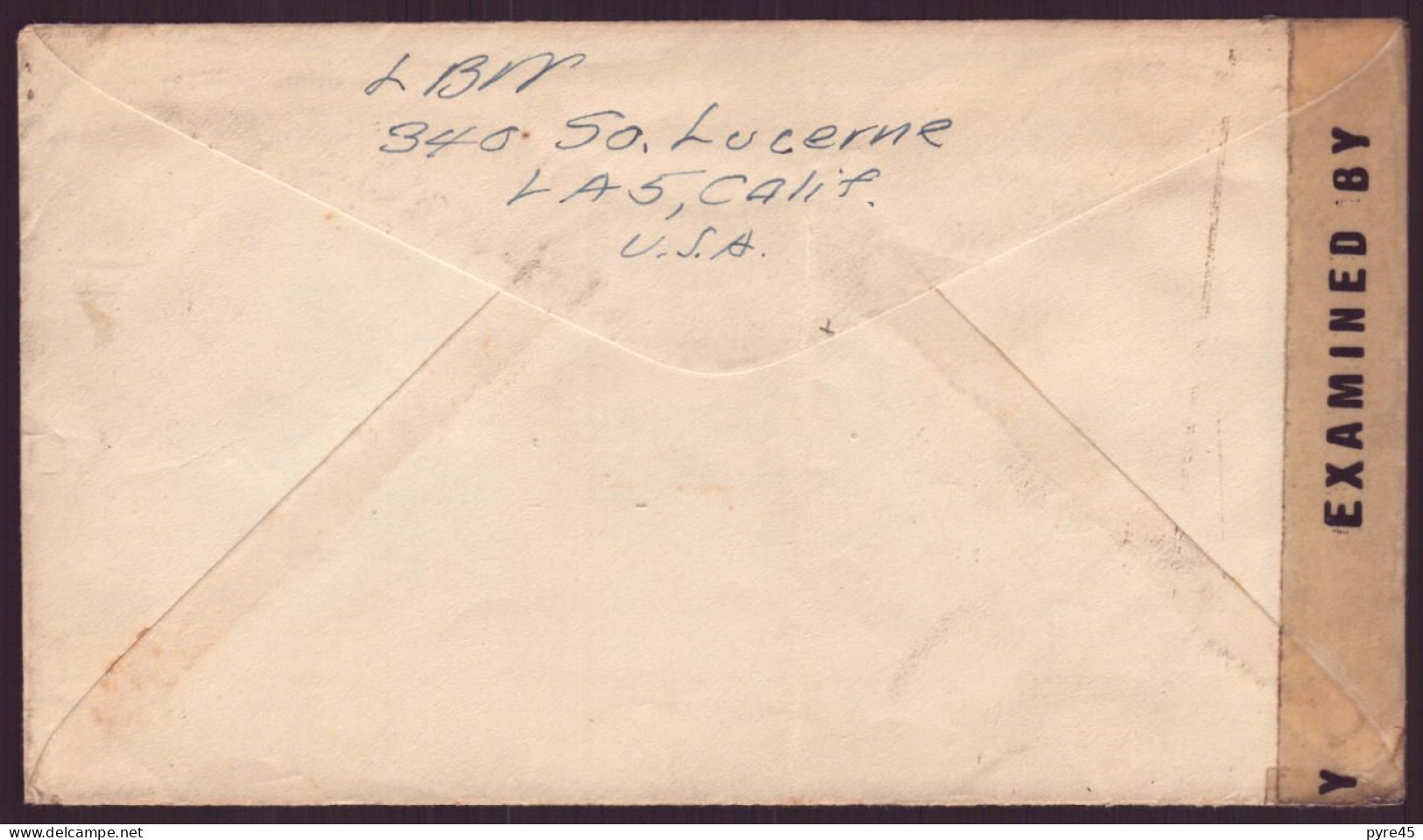 Etats-Unis, Enveloppe Recommandée à En-tête " Lafayette Society " 1945, De Los Angeles Pour Saint-Amand - Other & Unclassified