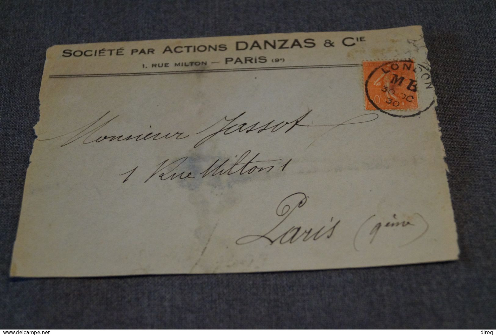 Superbe Ancien Envoi Paris - London 1930 Socièté Danzas, Pour Collection - Briefe U. Dokumente