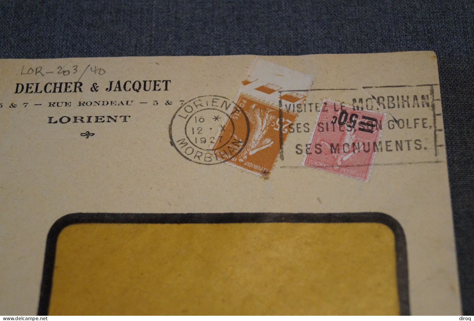Superbe Ancien Envoi Lorient 1927 Avec 2 Très Beaux Timbres,Delcher Et Jacquet, Pour Collection - Cartas & Documentos