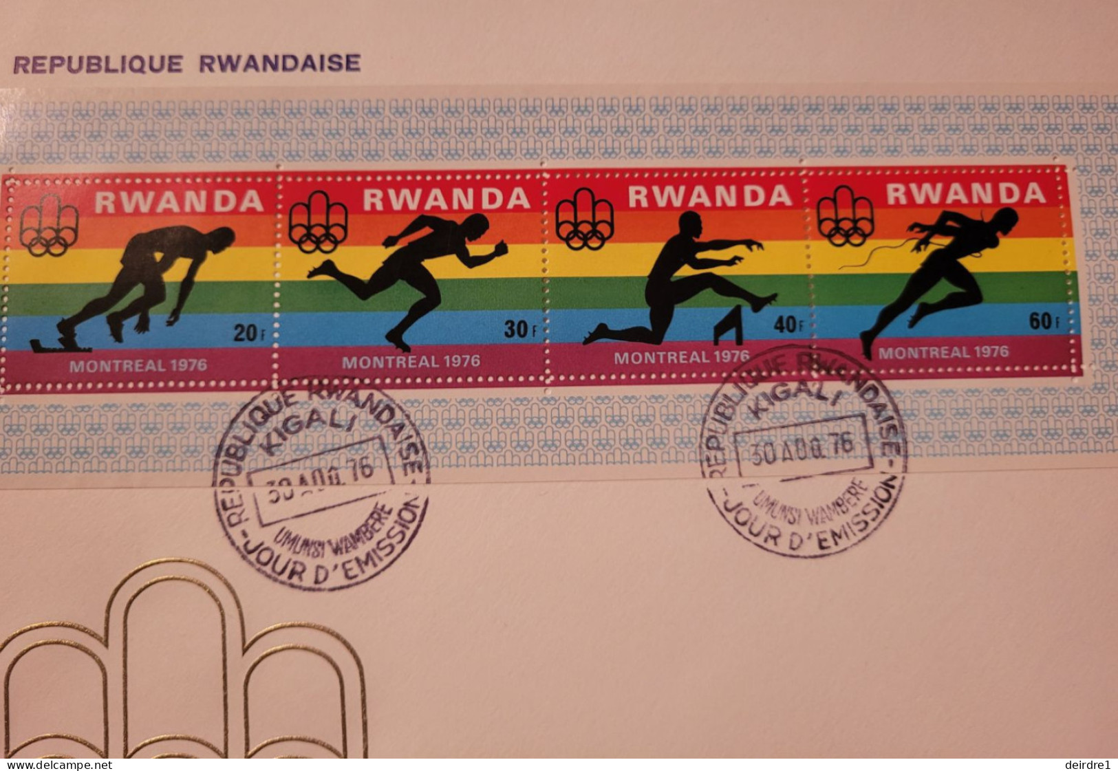 RWANDA ENVELOPPE 1ER JOUR 30/08/1976 JEUX OLYMPIQUES DE MONTREAL BANDE SPORT  ETAT NEUF - Autres & Non Classés