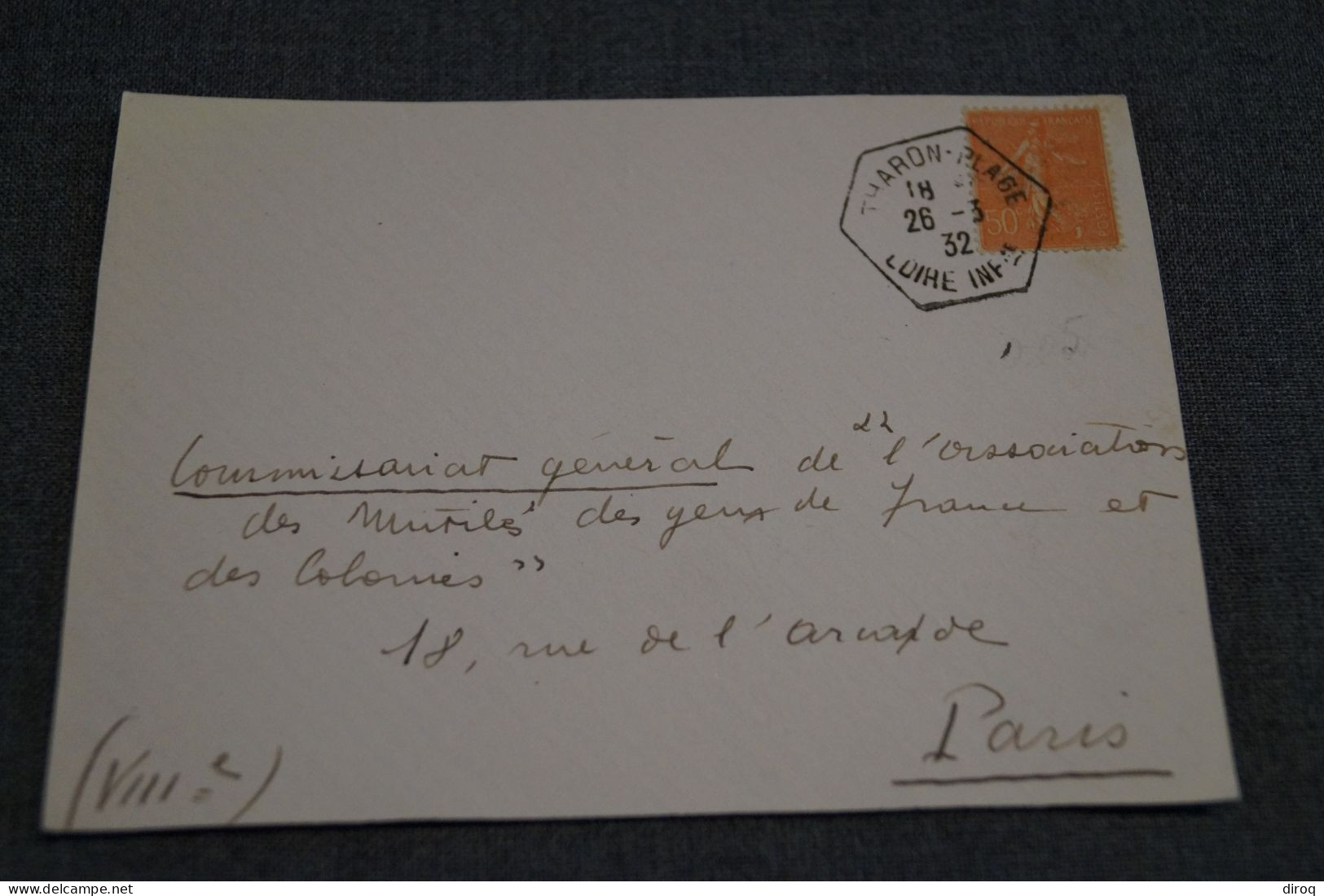 Superbe Ancien Envoi 1932 , Tharon Plage,très Belle Oblitération, Pour Collection - Storia Postale