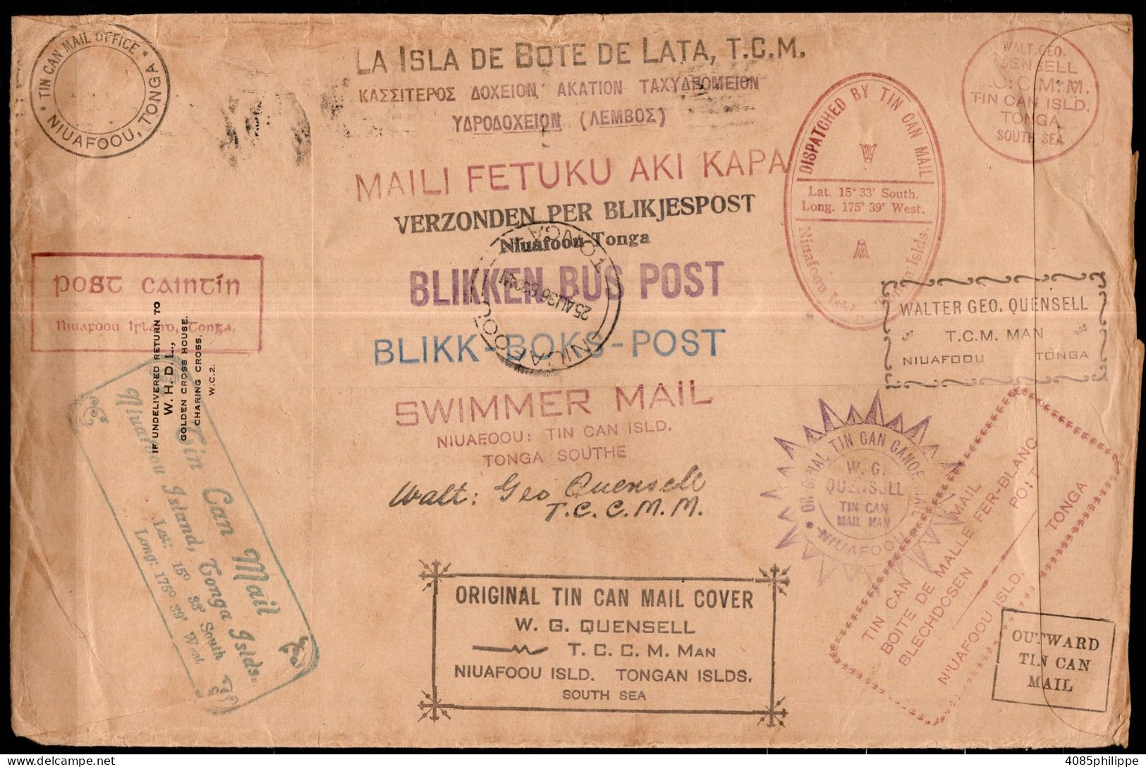 TONGA - TIN CAN MAIL 1935 Grande Enveloppe 250 Mm X 165 Mm TB - Tonga (...-1970)