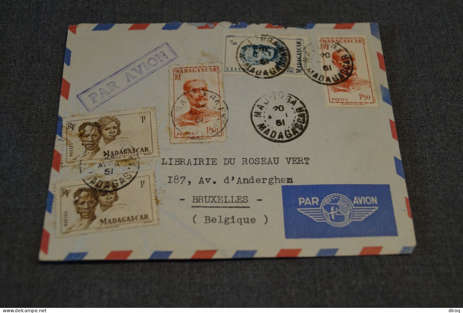 Superbe Ancien Envoi De 1951 ,Madagascar - Belgique ,7 Superbes Timbres, Pour Collection - Covers & Documents