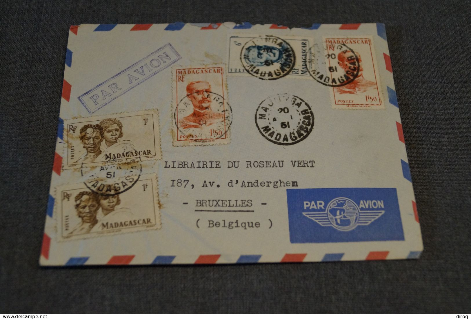 Superbe Ancien Envoi De 1951 ,Madagascar - Belgique ,7 Superbes Timbres, Pour Collection - Lettres & Documents