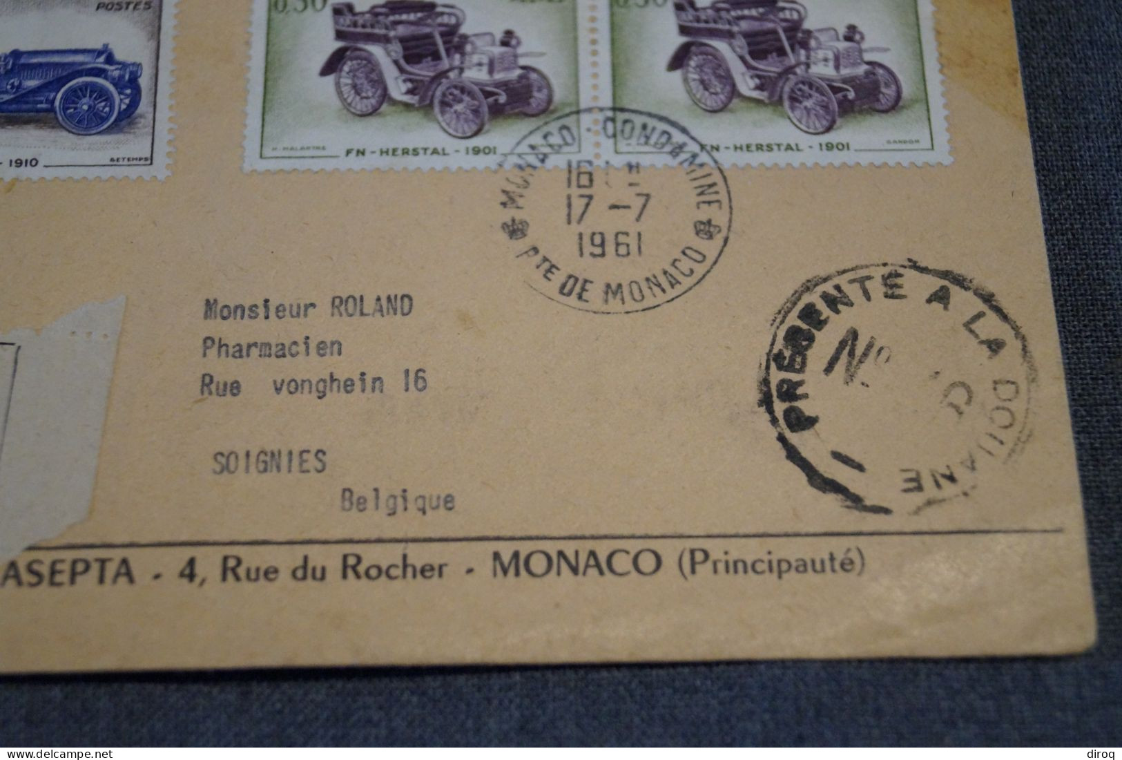 Remboursement,ancien Envoi De Monaco Condamine,recommandé N° 39 Avec 3 Timbres,1961, Pour Collection - Briefe U. Dokumente