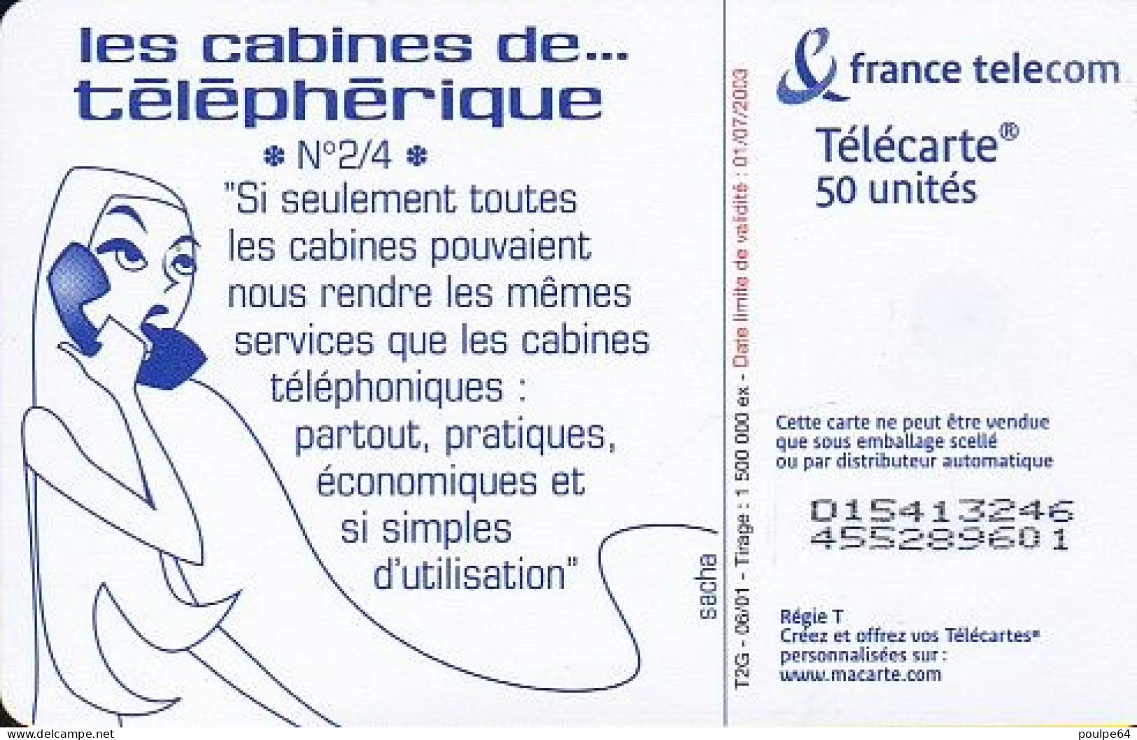 F1154  06/2001 - LES CABINES TÉLÉPHÉRIQUE - 50 OB2 - 2001