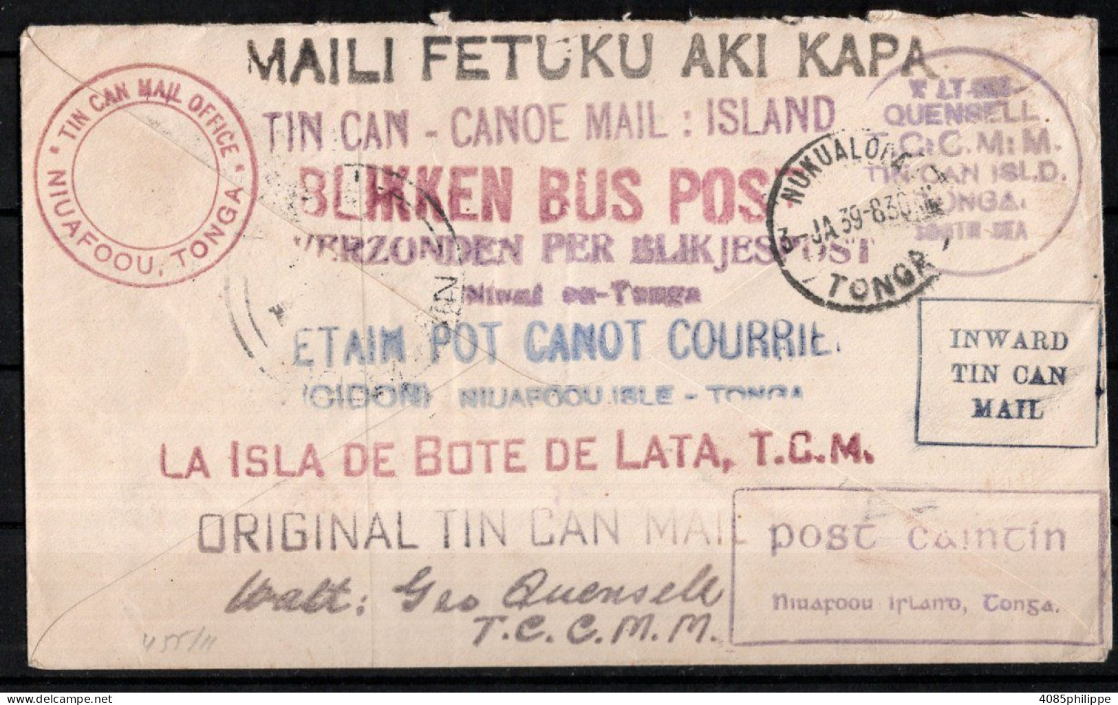 TONGA - TIN CAN MAIL 1938 TB - Tonga (...-1970)