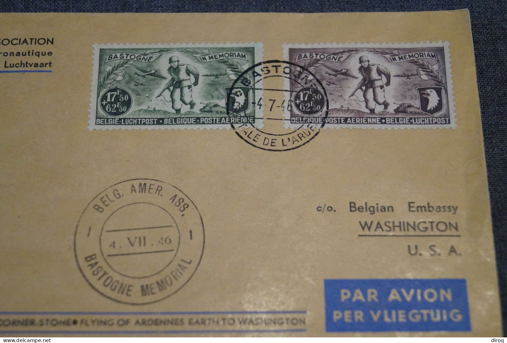 Superbe Envoi Par La Sabena,Belgique USA,vol Spécial Mémorial 1946,pour Collection - Brieven En Documenten