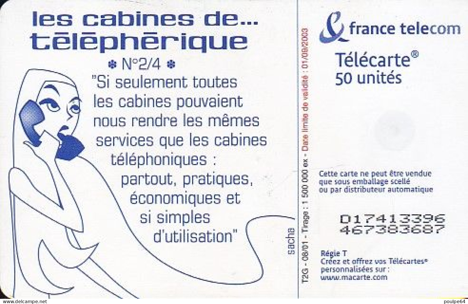 F1171  08/2001 - LES CABINES TÉLÉPHÉRIQUE " Retirage " - 50 OB2 - 2001