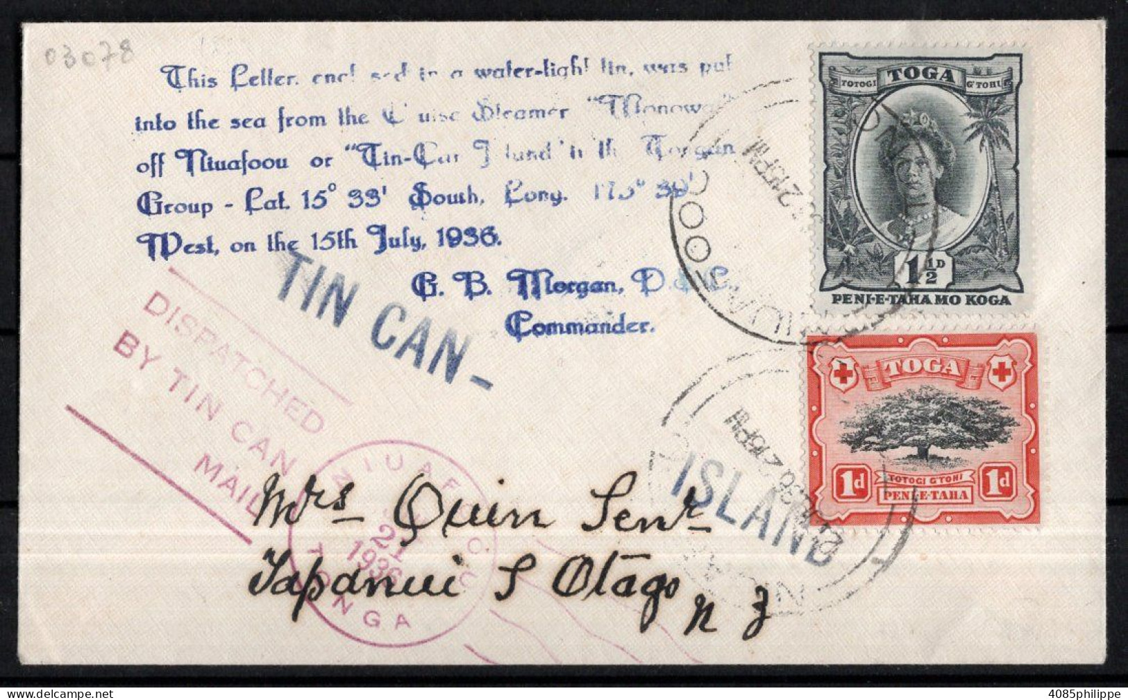 TONGA - TIN CAN MAIL  21-07-1936 TB - Tonga (...-1970)