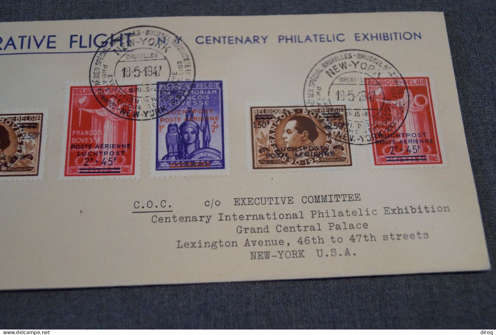Superbe Envoi 1947,commémorative Flight Belgique - USA,poste Aérienne, Pour Collection - Storia Postale