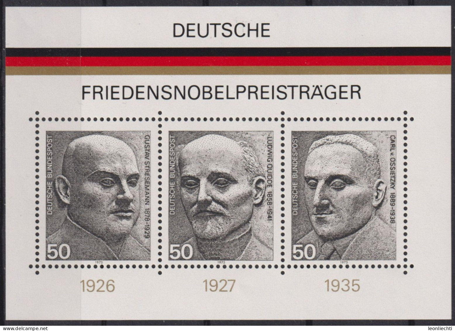 1975 Deutschland>BRD, ** Mi:DE BL11, Sn:DE 1203, Yt:DE BF10, Deutsche Nobelpreisträger - 1959-1980