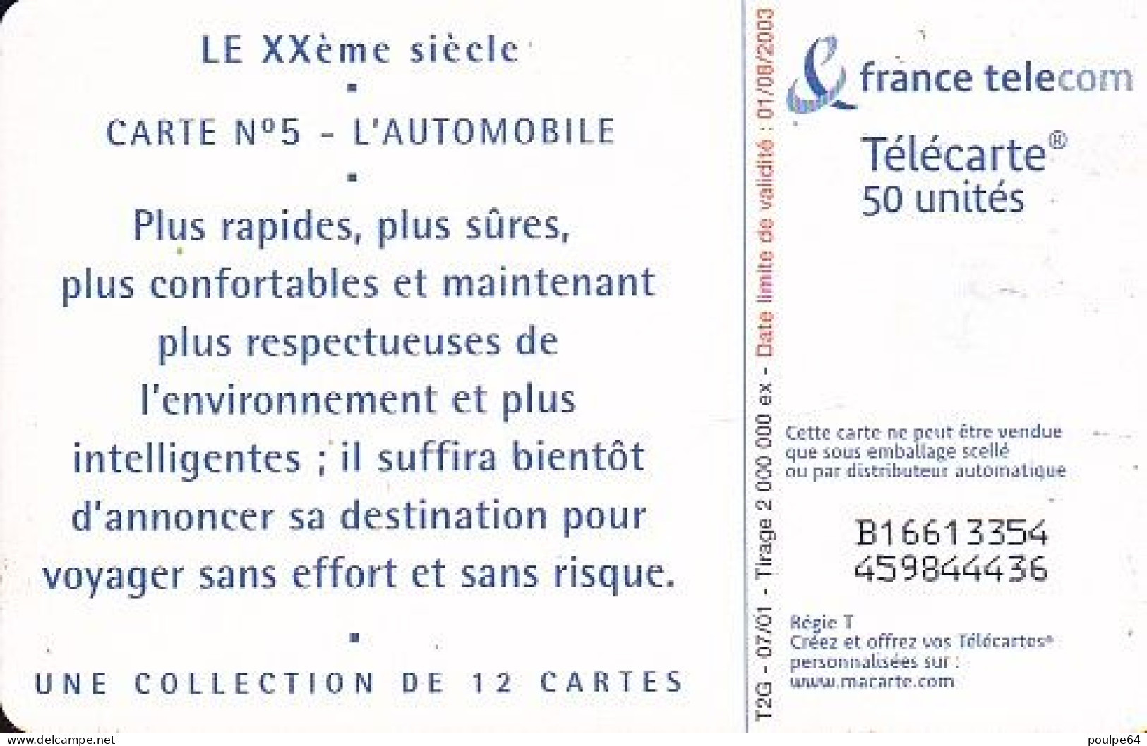 F1157  07/2001 - XXe SIÈCLE - L'AUTOMOBILE - 50 GEM2 - 2001