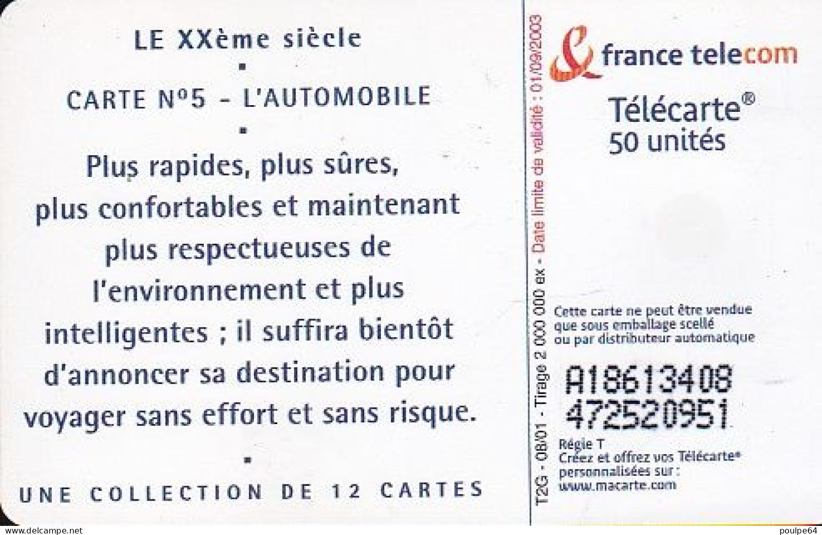 F1157A  08/2001 - XXe SIÈCLE - L'AUTOMOBILE - 50 SO3 - 2001