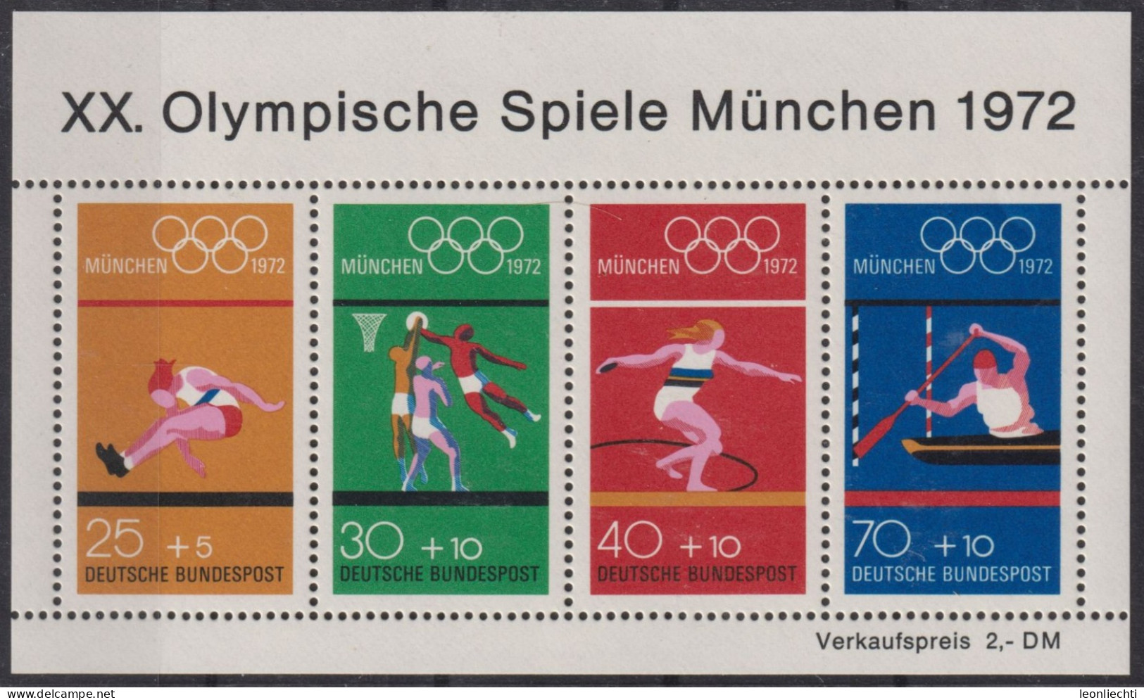 1972 Deutschland>BRD, ** Mi:DE BL8, Sn:DE B490, Yt:DE BF7, Olympische Sommerspiele 1972 - München - 1959-1980