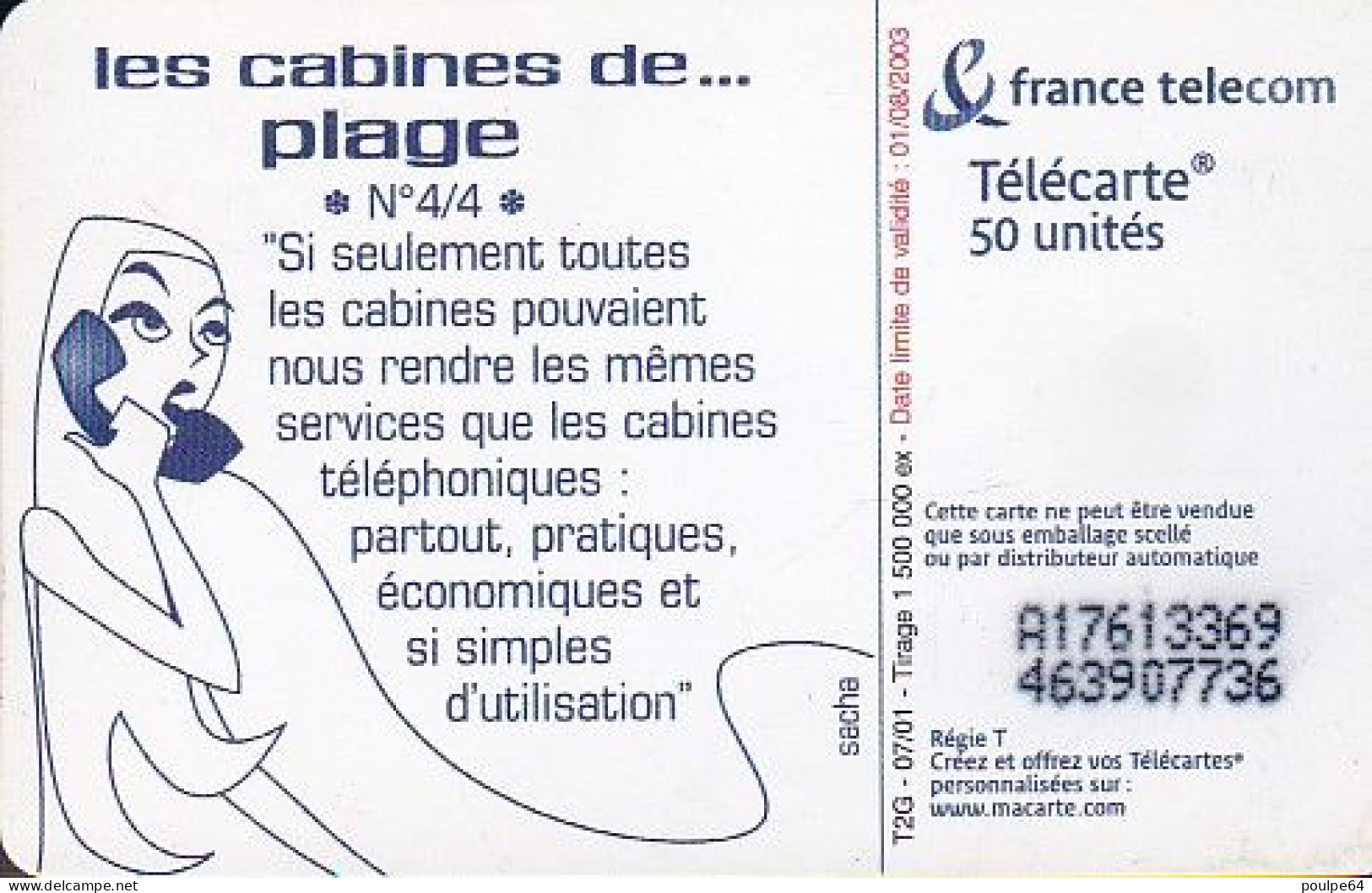 F1160A  07/2001 - LES CABINES DE PLAGE - 50 SO3 - 2001