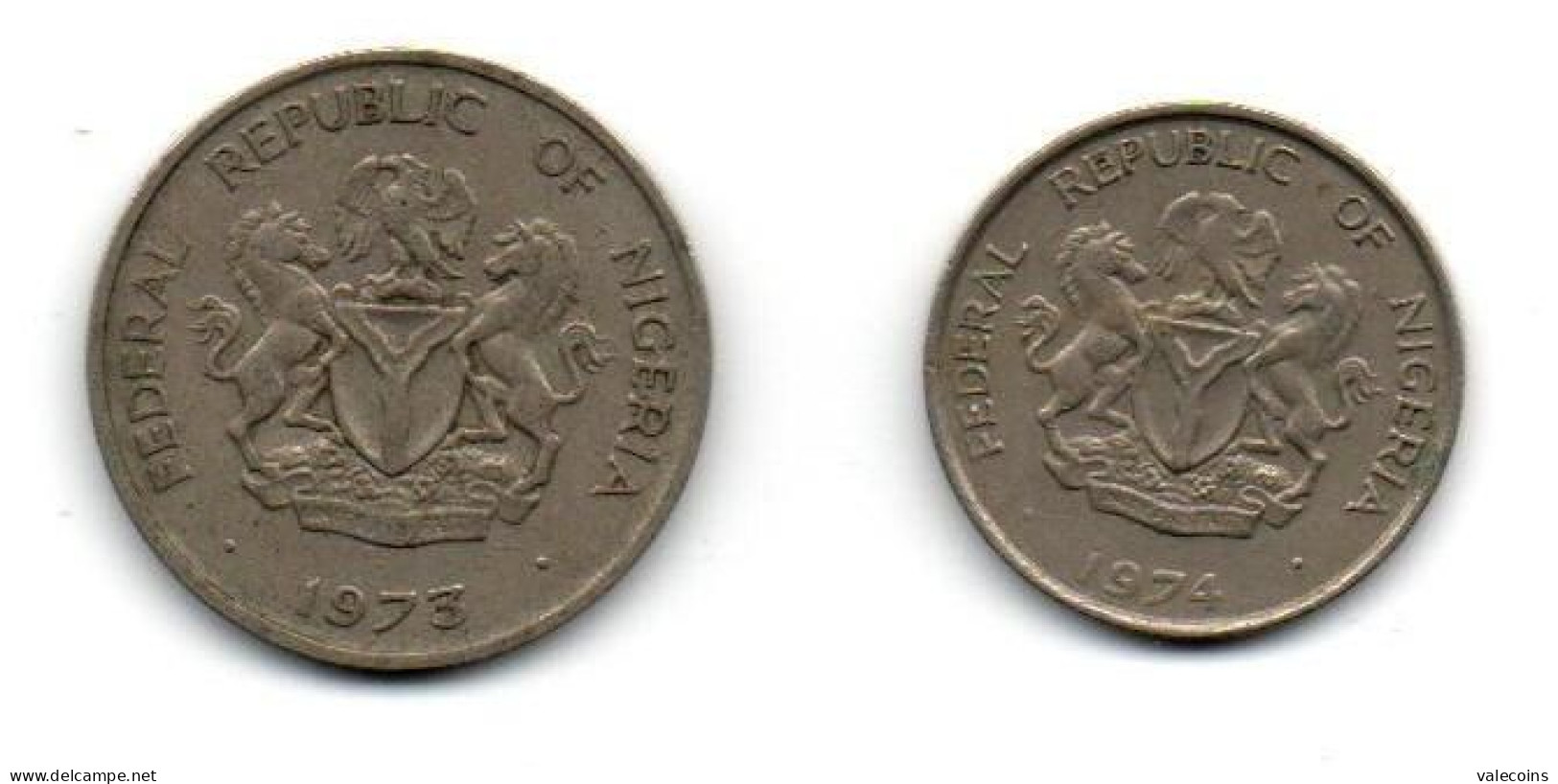 NIGERIA - 5 Kobo KM# 9.1 - 1974 + 10 Kobo KM# 10.1 - 1973 - 2 Coins - Nigeria